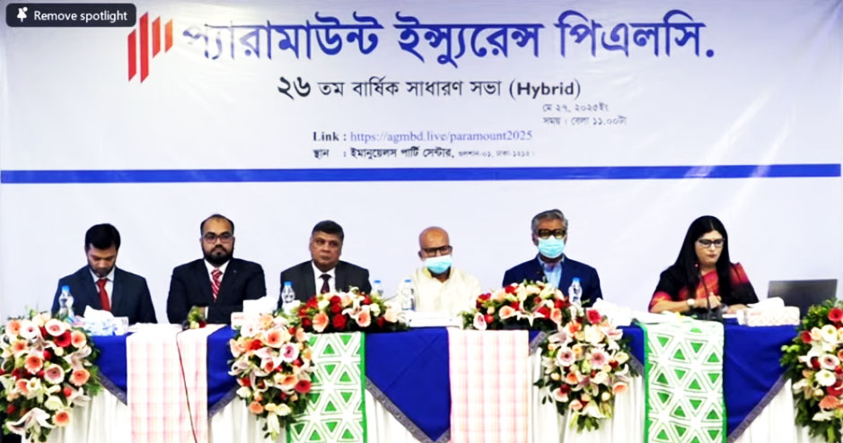 প্যারামাউন্ট ইন্স্যুরেন্স পিএলসি’র ২৬ তম এজিএমএ ১০ শতাংশ নগদ লভ্যাংশ অনুমোদন